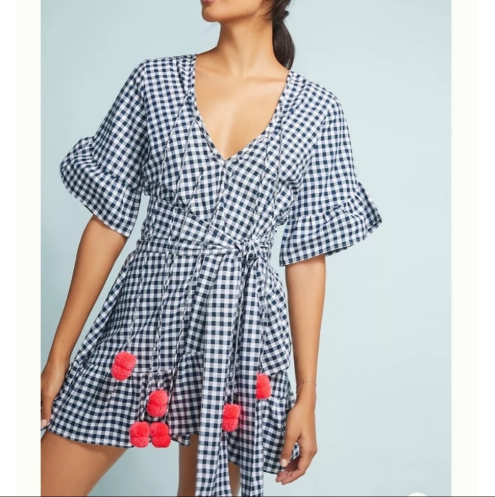 M/L Sundress gingham pompom summer dress
